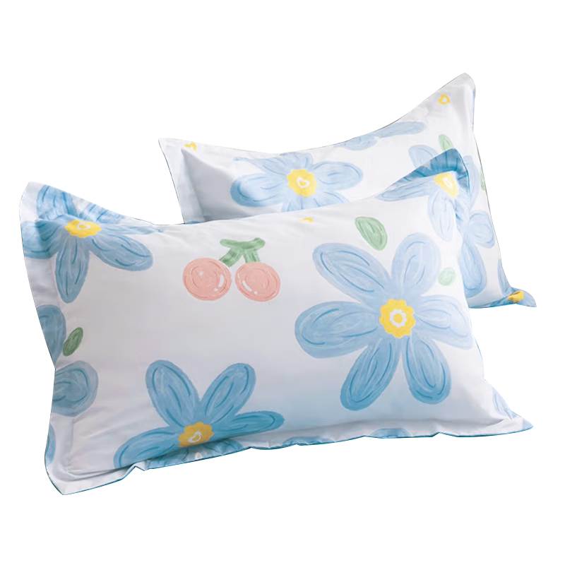 AVIVI Pillowcase, A Pair of Brushed Pillowcases, Student Pillow Covers, Single Pillow Cases, Blue Blooming Flowers, 48*74cm