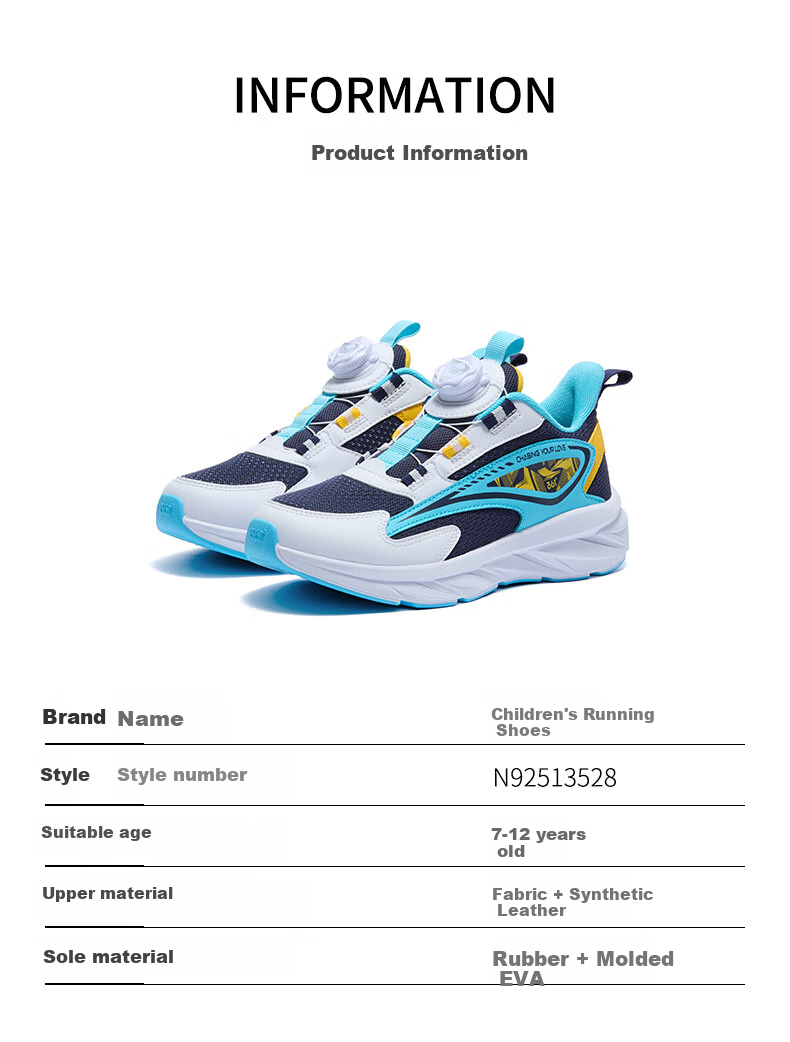 361° Children's Shoes, Kids' Running Shoes for All Seasons, Boys And Girls Aged 3-14, All-Purpose Rotary Buckle Lightweight Cushioning Running Shoes, Blue Size 38 20