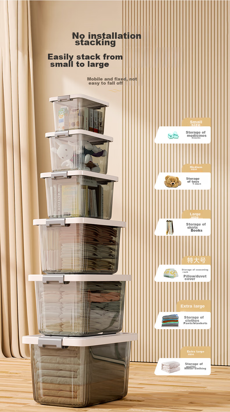 Jiadu Transparent Storage Box for Home And Car Use, Large Plastic Container for Clothes And Toys, Organizer Basket 5