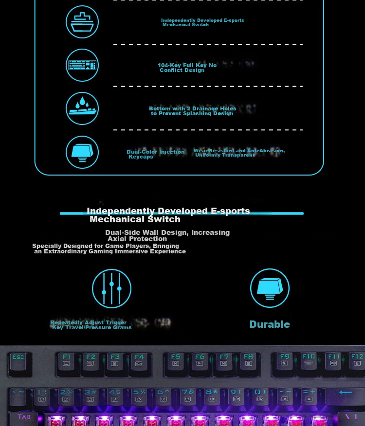 Lenovo K104 Wired Mechanical Blue Switch Keyboard with RGB Lighting Effects, Compatible with Lenovo Legion R9000P/Y7000 Gaming And Office Use, 104 Keys, PUBG Keyboard, Black Blue Switch 3