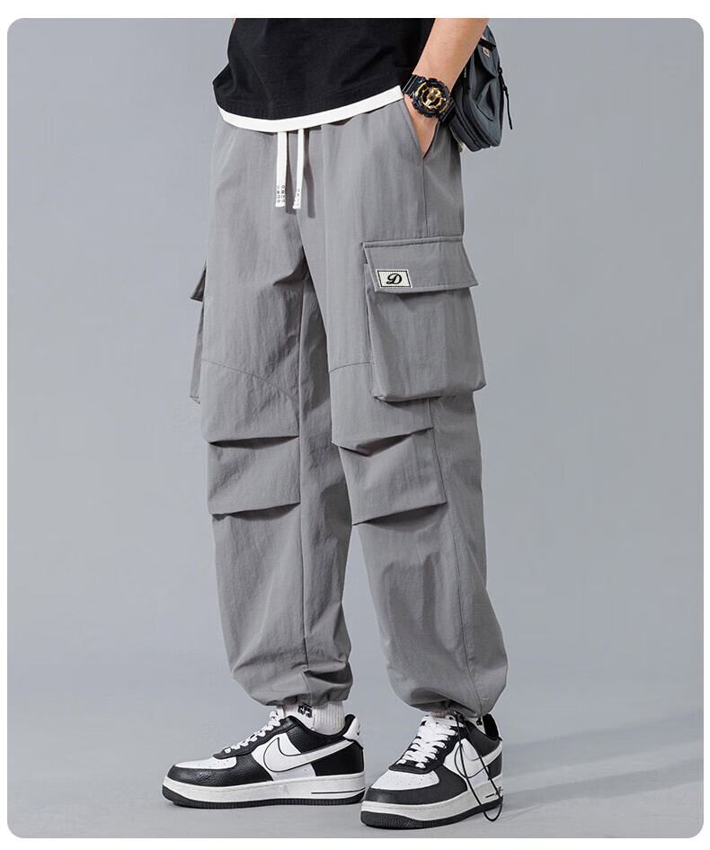 Dingfengbaoluo American-Style Cargo Casual Pants for Men, Spring And Summer Trendy Versatile Loose Paratrooper Tactical Trousers, DDF32 Black M 20