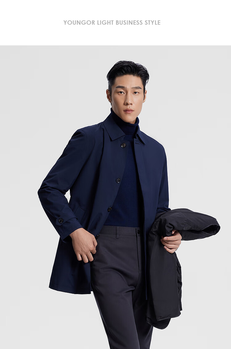 YOUNGOR [Detachable Goose Down Inner Liner Windbreaker] Autumn And Winter Executive Coat, Navy Blue (New), XL (180/100A) 4