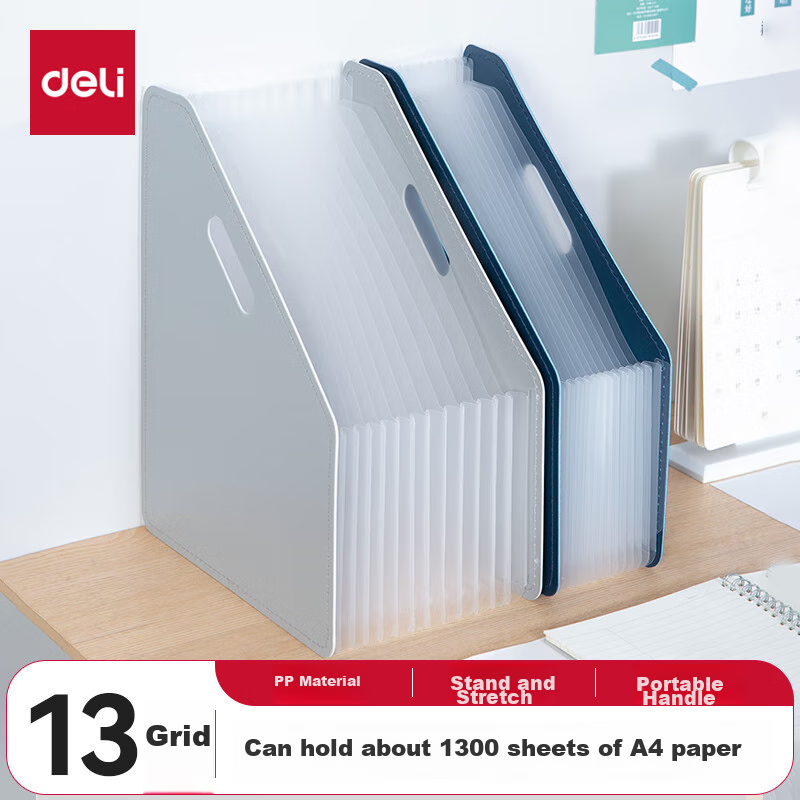 Deli 13-Compartment A4 Vertical Large-Capacity Accordion File Folder, Multi-Layer Extendable Document Organizer, Office File Storage Binder for Papers And Receipts, 63952 Dark Blue
