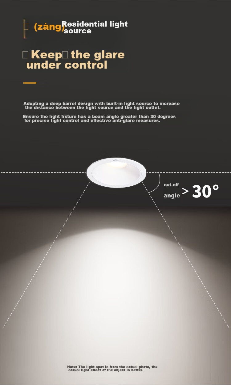 NVC LED Downlight, Living Room Background Wall Recessed, Washed Wall Small Hill Aluminum Material, 7W White Cup Warm White [Mingyue], Ra95 5