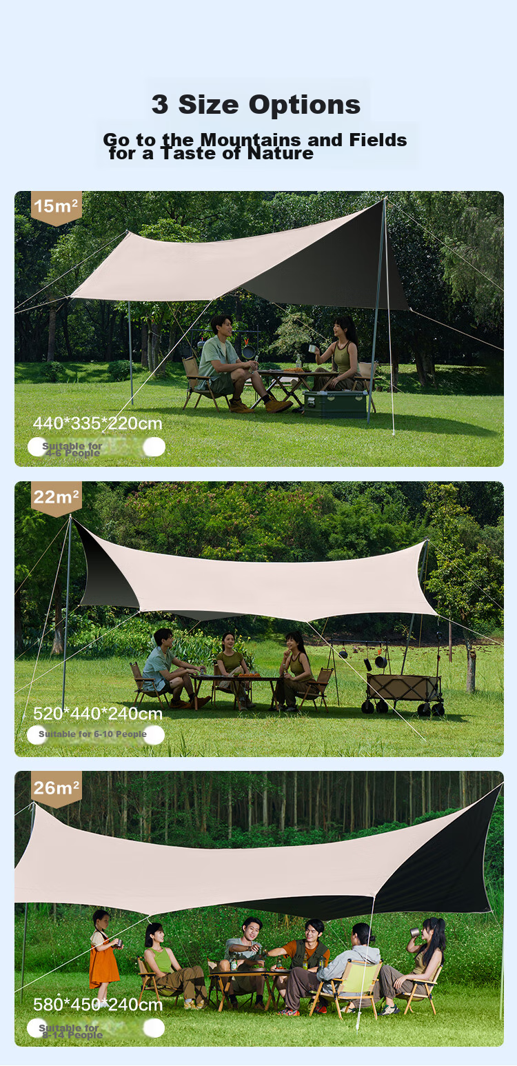 JD Original [6-Layer Black Gel True Sun Protection] Butterfly-Shaped Canopy, 15 Square Meters Outdoor Camping Equipment, Sunshade And Rain Protection Awning for 4-6 People 15