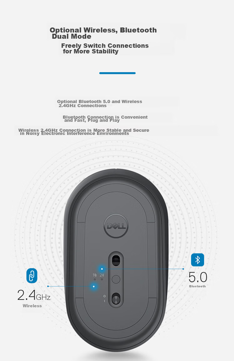 DELL MS3320W Wireless Mouse, Bluetooth Mouse, Office And Home Use Mouse, Symmetrical Wireless Mouse, Black 4