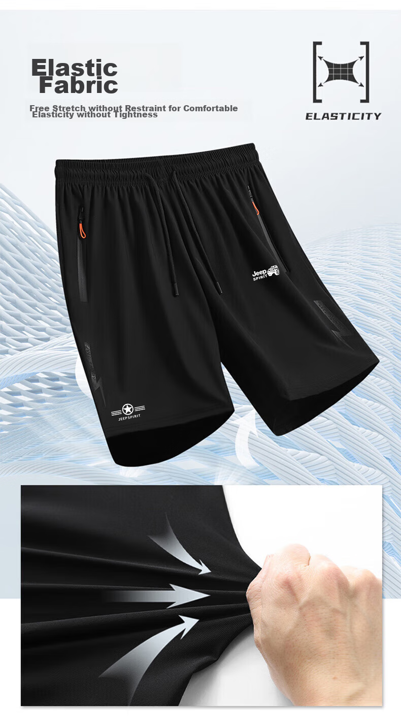 JEEP SPIRIT Men's Shorts, Summer New Style Five-Point Pants, Ice Silk Loose-Fitting Sports Plus Size Menswear, Black, 2XL 9