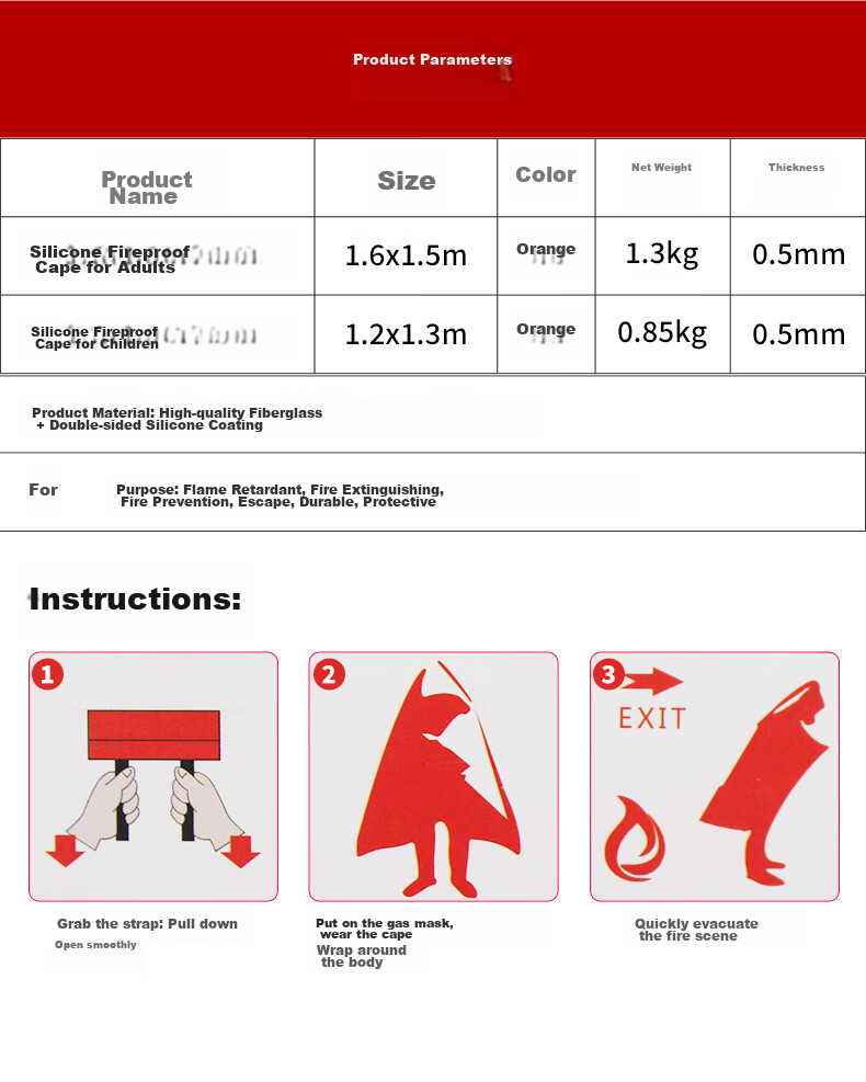 Jumu Fire Escape Cloak, Emergency Escape Fire Blanket, Kitchen Household Anti-Poison Mask, Matching Silicone Fire Blanket 10