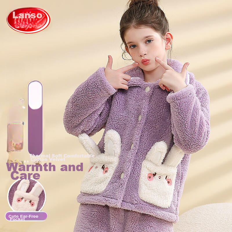 LangSha [Flannel] Children's Pajamas, Girls' Sleepwear, Autumn And Winter Thickened Warm Sleepwear, for Older Children And Teenage Girls, Home Wear Set