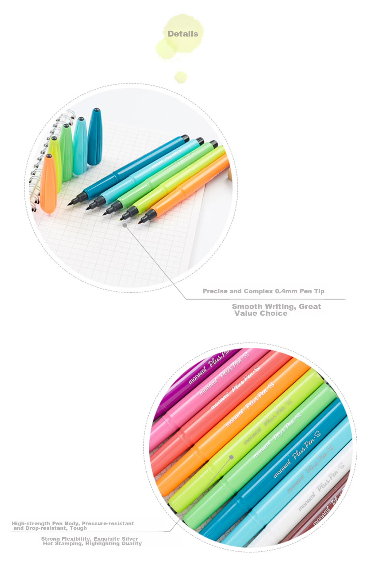 Monami Fiber Pen, Water-Based Outline Pen, Colored Gel Pen, Journal Pen, 0.4mm, 12-Color Set, 04031Z12, Watercolor Pe 7