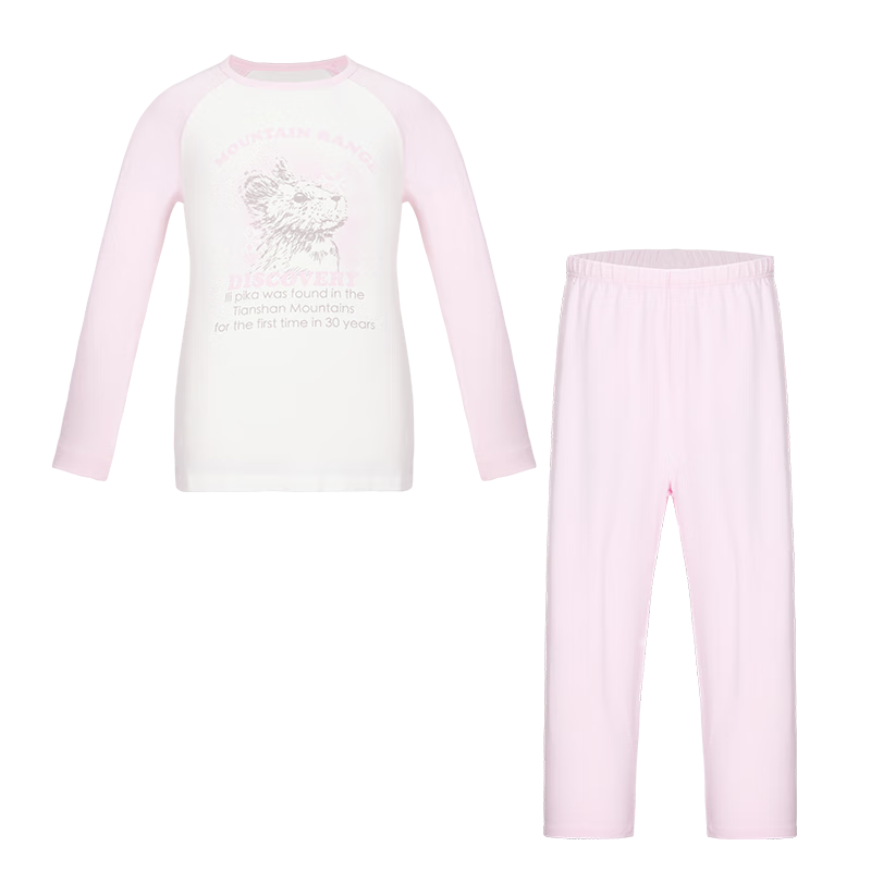 AIMER KIDS Girls' Spring And Autumn Pullover Long-Sleeve Color Block Loungewear Set, Pink And White, Size 110