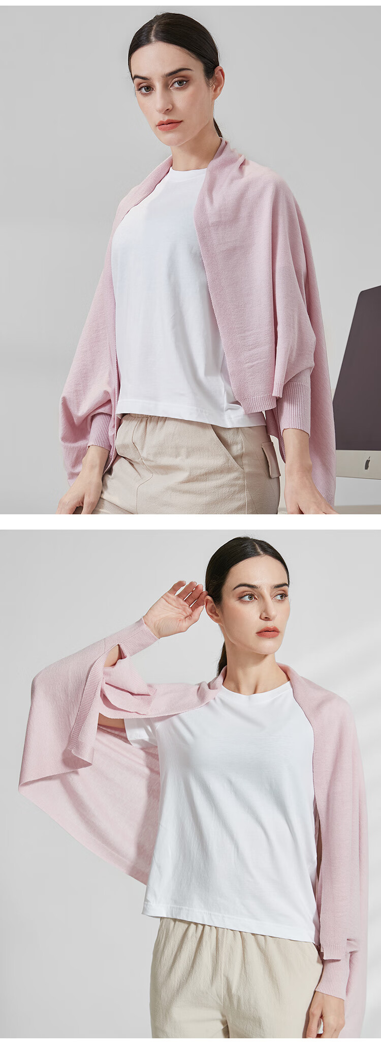 JIUMU Lightweight Wool Shawl for Women, Elegant Outer Layer, Summer Air-Conditioned Room Office Warm Wrap 8