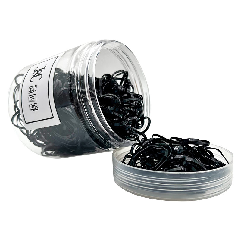 Jianyingshu Black Hair Ties, Tube Packaging, 400 Pieces, High Elasticity, Thickened, Hair-Friendly, Hair Bands, Elastic Bands, Rubber Bands