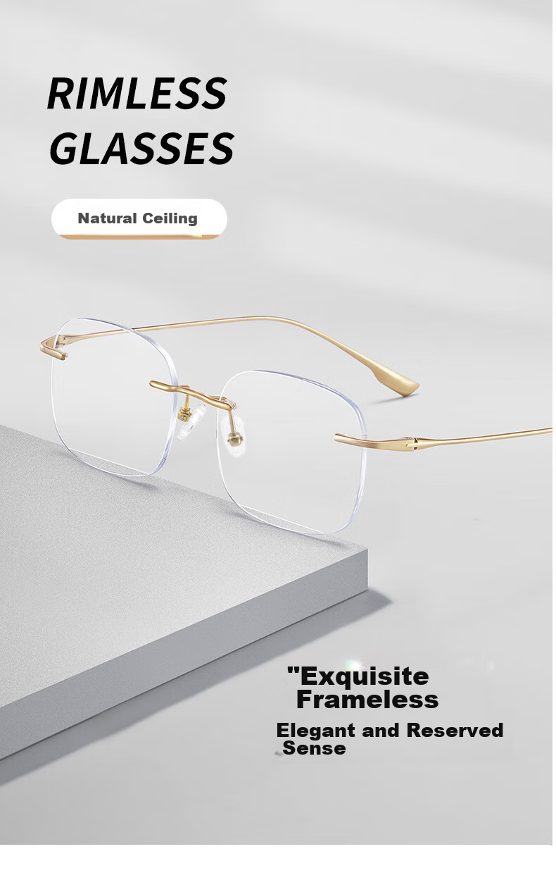 CAPONI Blue Light Blocking Glasses for Women, Pure Titanium Ultra-Light Frameless Gold Wire Flat Lenses, Anti-Radiation Phone Protective Eyewear for Men, Non-Prescriptio 3