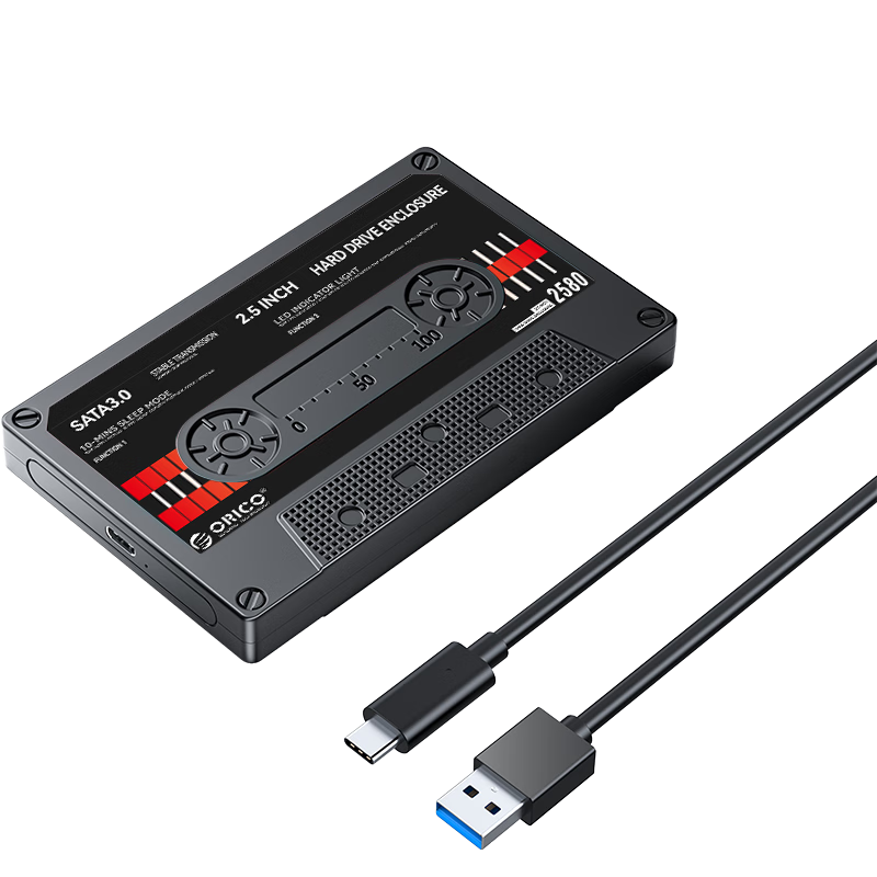 ORICO External Hard Drive Enclosure, 2.5-Inch Type-C Serial SATA, Compatible with Computers And Laptops, for SSD And Mechanical Hard Drives, Retro Tape Desig