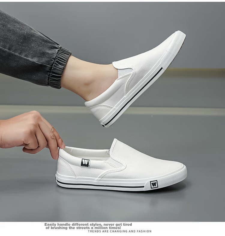 Warrior Men's Canvas Shoes, Low-Top Versatile Casual Shoes, Simple Slip-On Outdoor Sneakers, WXY-903, Black, Size 41 12