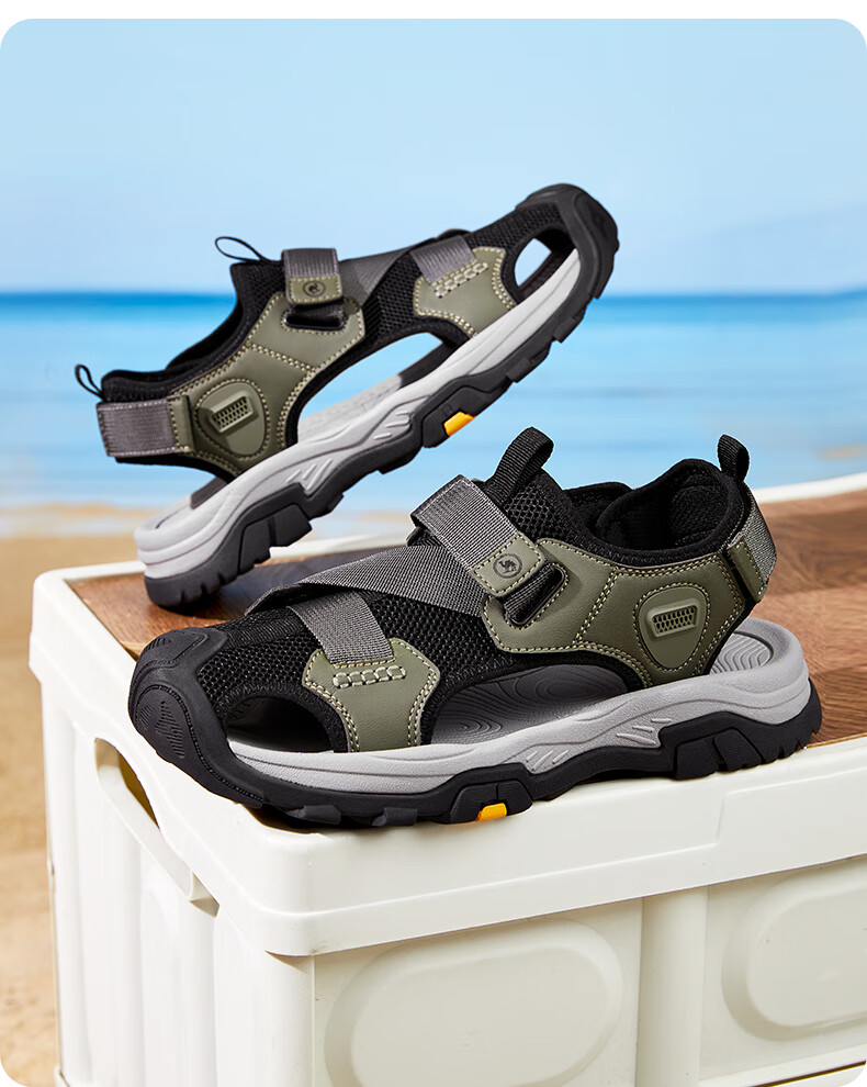 CAMEL Brand Men's Outdoor Casual Sandals, Breathable Closed-Toe Anti-Collision Beach Shoes P14M307617 Black Size 44 2
