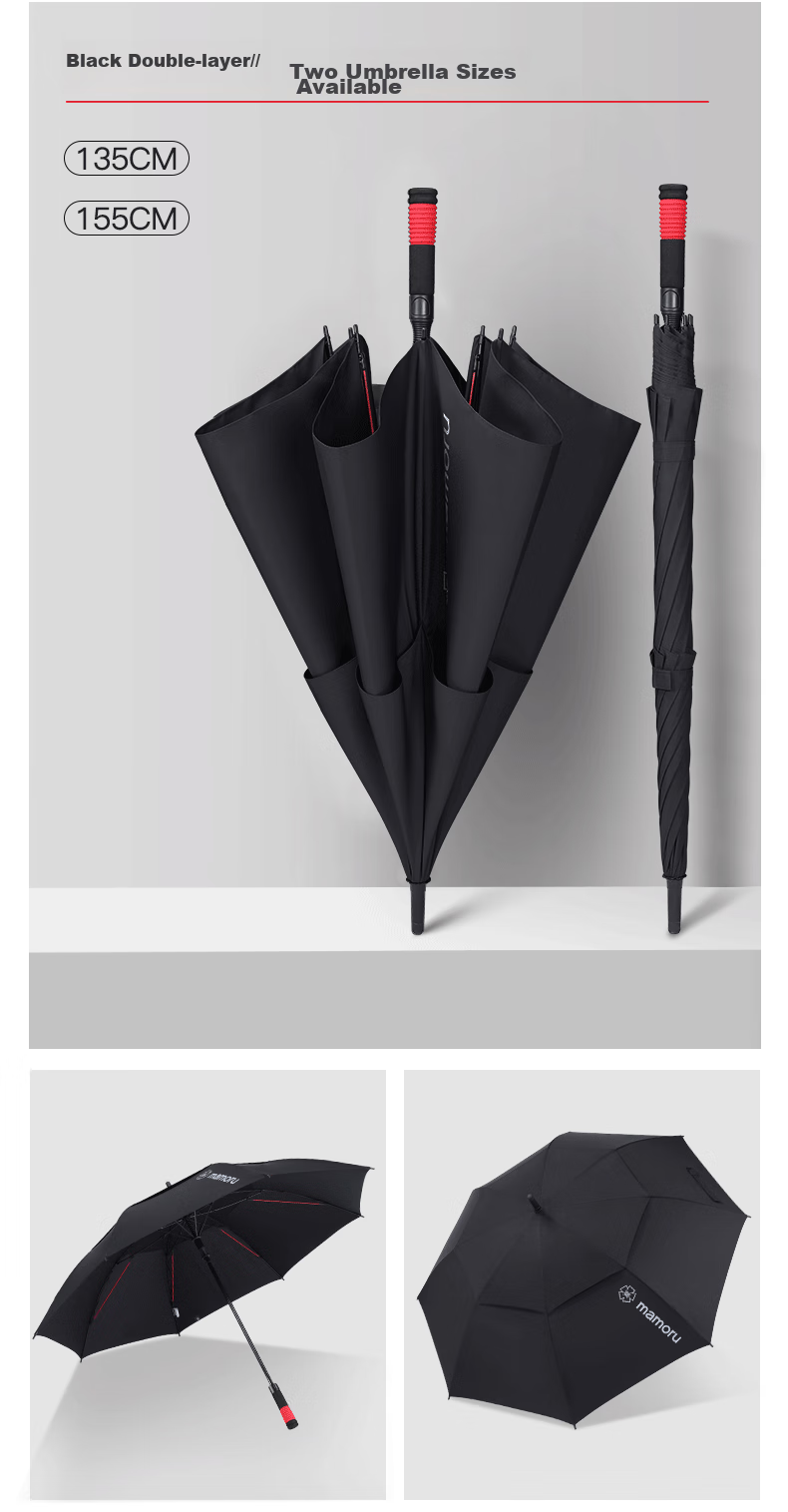 MAMORU Straight Handle Thick Umbrella, Large Size Windproof Automatic Umbrella for Men, Business Use, Black, 135cm 16