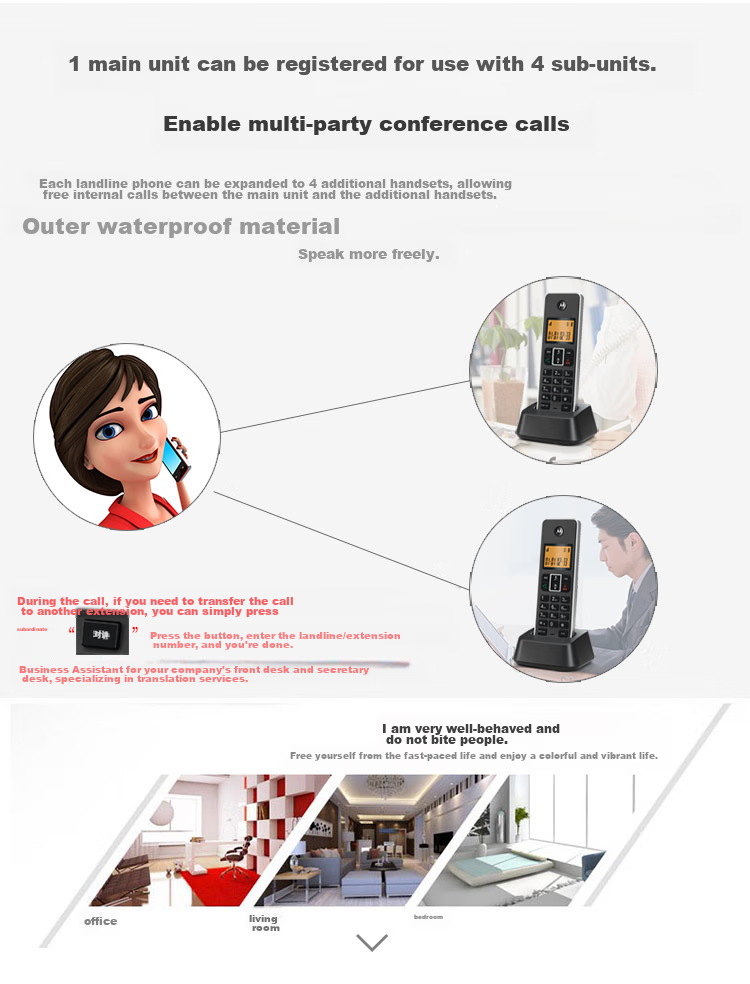 Motorola Cordless Telephone System, Long-Range Wireless Landline Phone, Telemarketing Fixed-Line Phone 16GB, Piano Lacquer Finish, Office And Home Use Executive Manager Telephone C7501RC 6