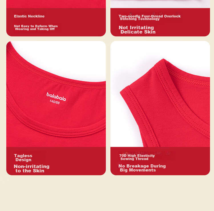 BALABALA Children's Tank Top, Snake Year Zodiac, Boys' Red New Year Season, Skin-Friendly Cotton, Two-Piece Set, 209125169102 10