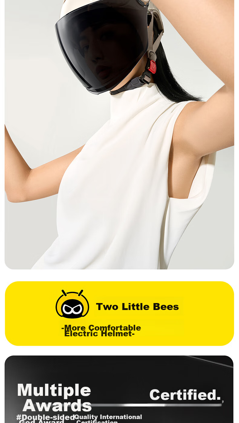Two Little Bees 3C Certified Electric Vehicle Helmet Motorcycle Four-Season Universal Half Helmet Sun Protection Anti-Fog Dual Lens Zero-Pressure Skylight Unisex Electric Bike Helmet TK47 Zero-Pressur 54