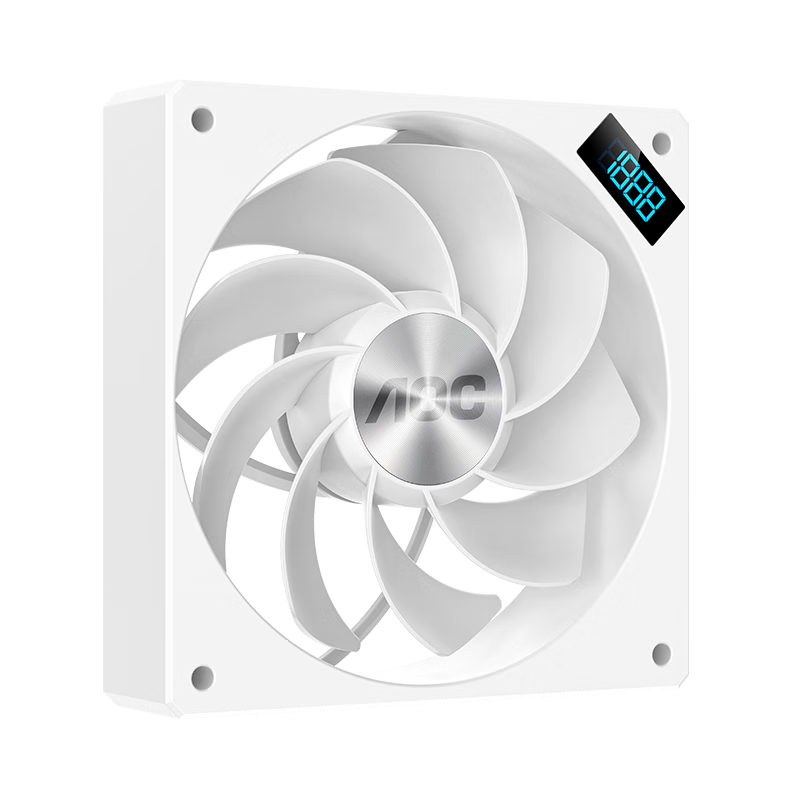 AOC T126W/93 Anti-Leaf White 12CM Non-Luminous Case Cooling Fan with Real-Time Speed Display/PWM Temperature Control, 2200 RPM/4-PIN Daisy-Chain/Professional Hydraulic Silent