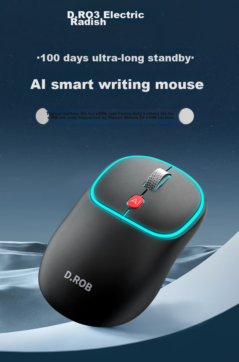D.ROB Intelligent AI Mouse, 1200mAh Long-Lasting Wireless Silent Mouse, Ergonomic Type-C Rechargeable Office Mouse (Equipped with DeepSeek), D202 Black 2