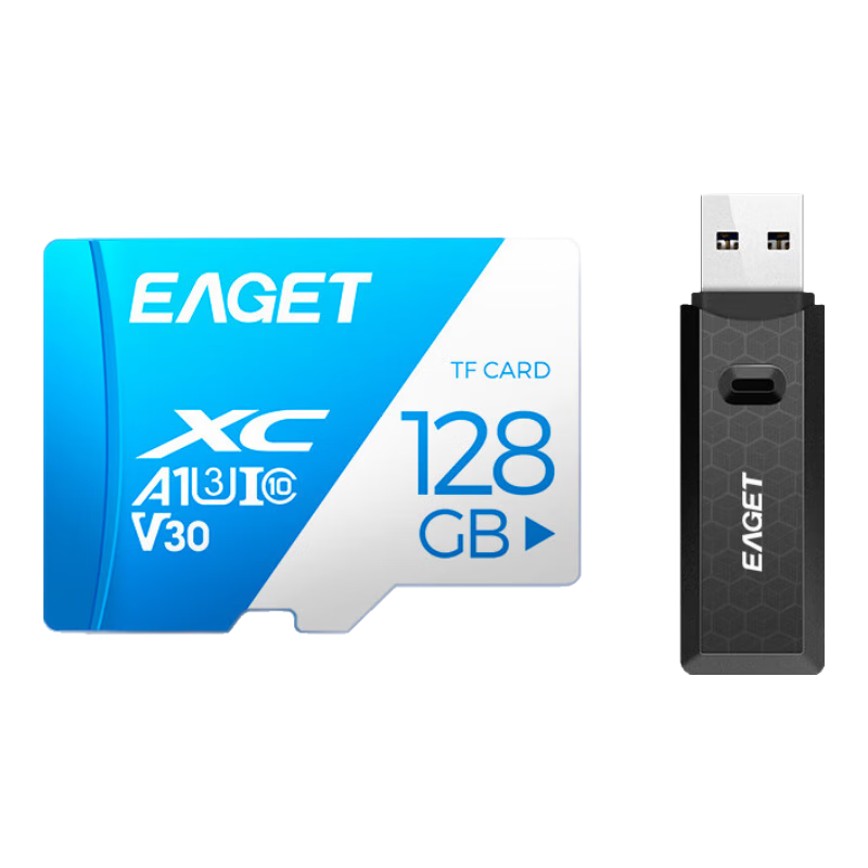 EAGET 128GB TF (MicroSD) Memory Card A1 U3 V30 C10 Dash Cam & Security Monitoring Memory Card High-Speed Durable Original Reader Kit