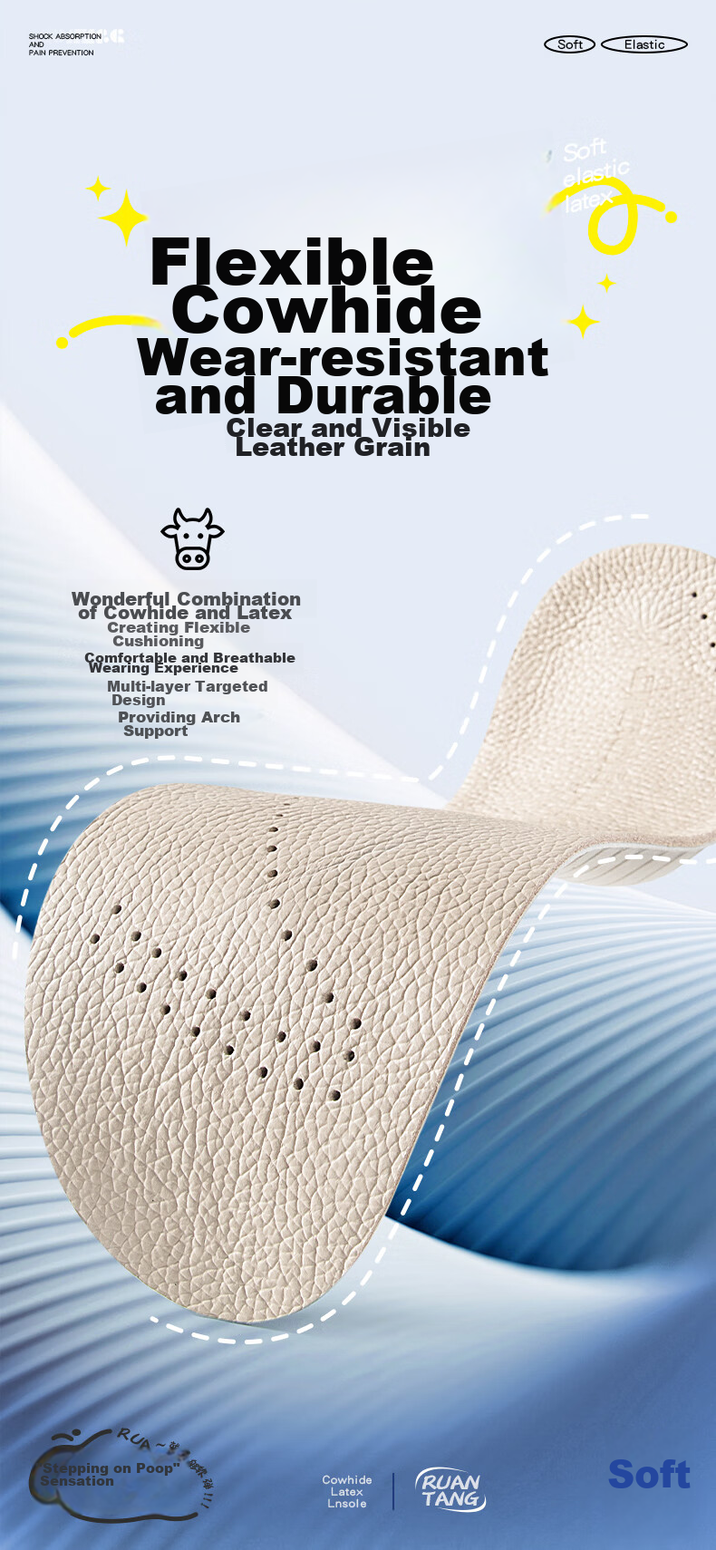 Maigaole Summer Latex Cowhide Insoles, Comfortable Perforated Breathable, Non-Stuffy Soft And Comfortable Shock-Absorbing, Beige, Size 35-36 2