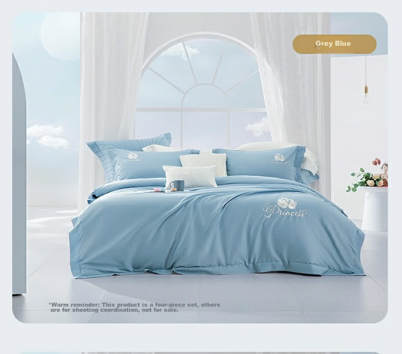 Shuixingjiafang Bedding Set, 60-Count Long-Staple Cotton, Chinese Embroidery Style, Xinjiang Cotton Duvet Cover And Fitted Sheet, Luxury High-End Gift Box Set for 1.5m Bed - Swan Blue 21