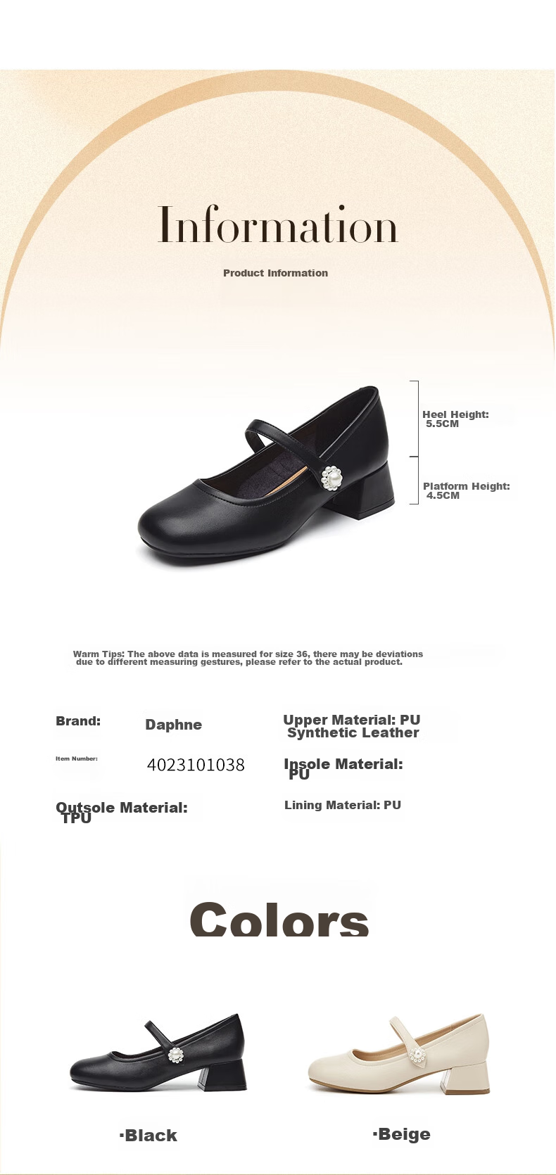 DAPHNE Women's Single Shoes, Retro High Heels Mary Jane Shoes, Sweet And Comfortable Leather Shoes, Women's Footwear 4023101038, Black, Size 34 2