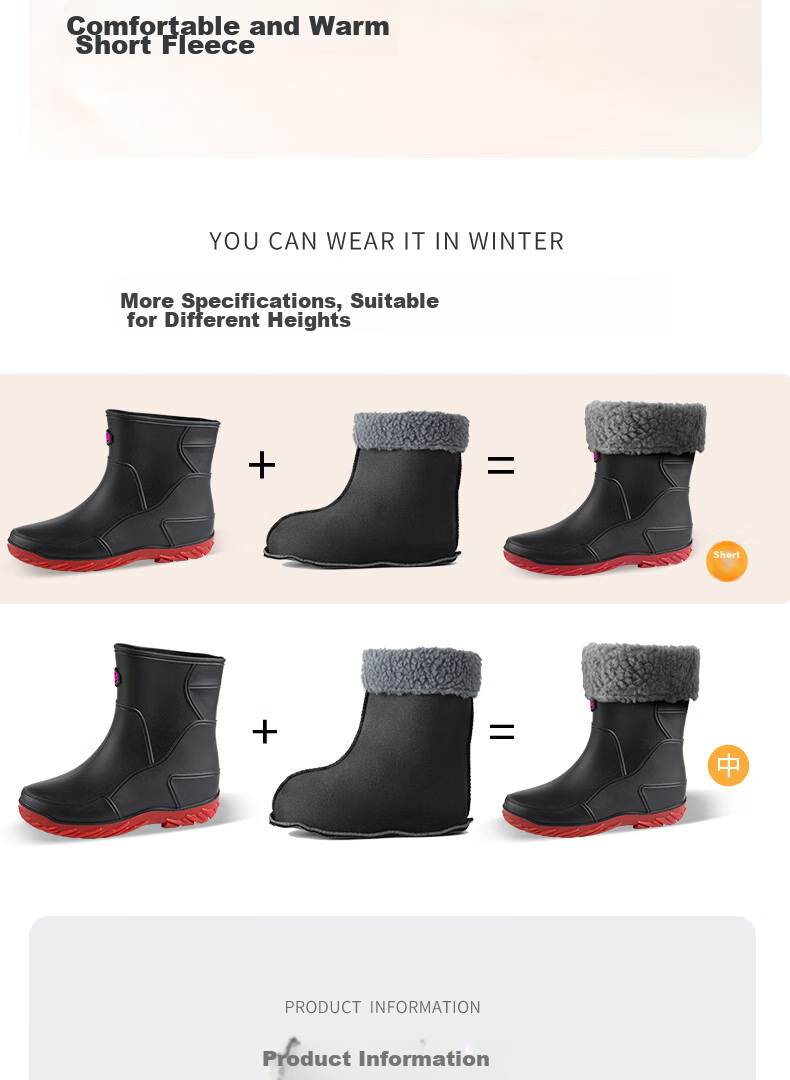 FOOTOPPO Rain Boots for Men, Mid-Calf Adult Waterproof Shoes, Mid-Top Water Boots, Fashionable Rubber Shoes for Women And Me 10