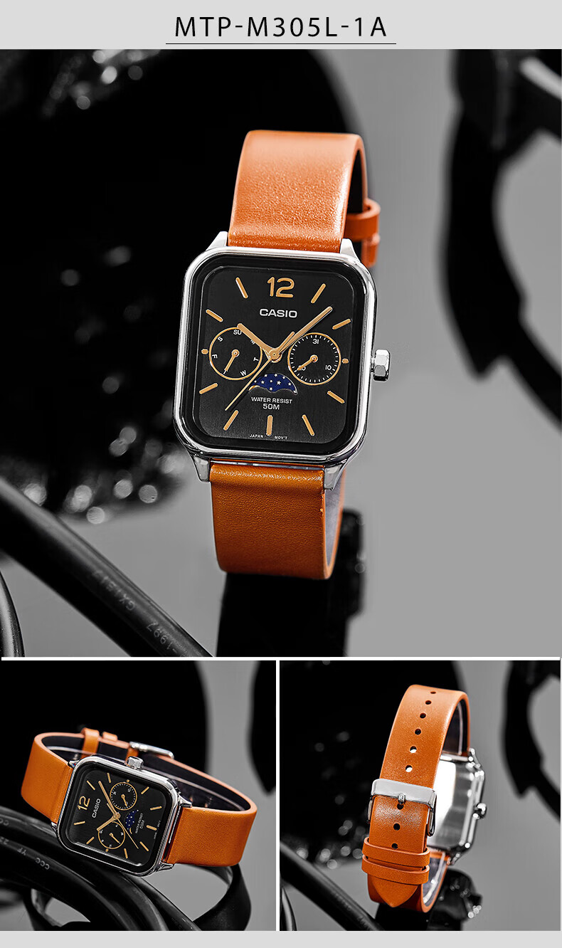 CASIO Watch Men Women Moon Phase Small Square Business Student Couple Gift MTP-M305D-7A 10