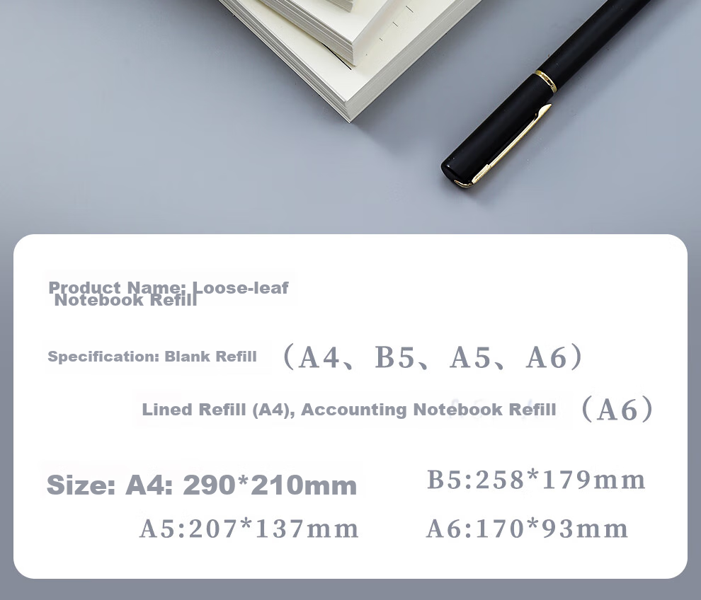Jiaranheng Loose-Leaf Refill Paper for A4 Loose-Leaf Notebooks And Journals, 4-Hole Refill Pages, Thick Lined Paper for Replacement Inner Pages 47
