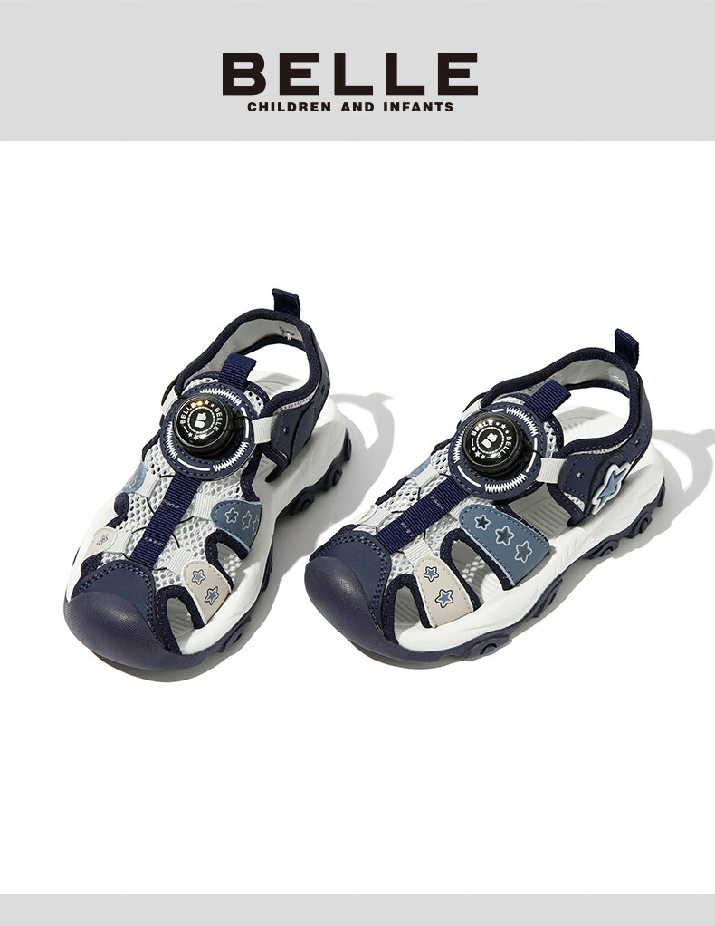 Belle [No-Tie Buckle] Children's Sandals, Summer Boys' Beach Sandals, Closed-Toe Shoes, Outdoor Sports Casual Shoes, Blue, Size 30 1