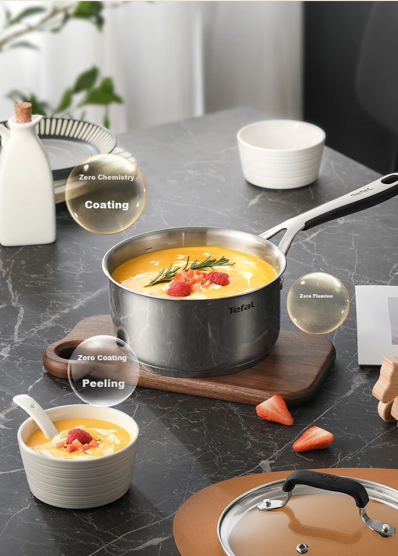 Tefal Stainless Steel Soup Pot, Thickened Stew Pot, Suitable for Induction Cooker, Large Capacity Cooking Pot, Dishwasher Safe 8