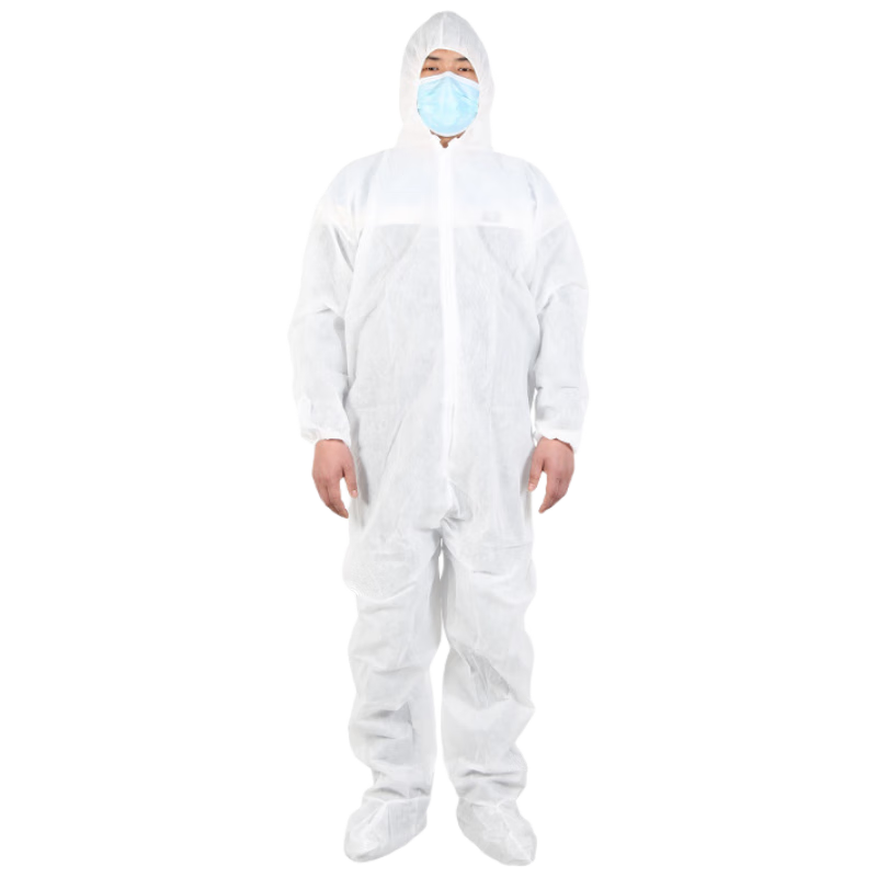 Disguiser Disposable Protective Non-Woven Coverall with Hood Dustproof Isolation Suit for Farming Spray Paint Oil-Resistant Full Body Workwear XL (170-175) White with Hood and Foot Covers