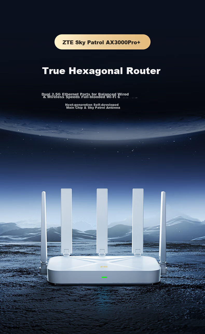 ZTE Xitian AX3000Pro+ Router, 5G Dual-Band Ultra-Gigabit Dual 2.5G Mesh Wireless Router, WIFI6, Gaming Router with Wall-Penetrating Large Coverage 3