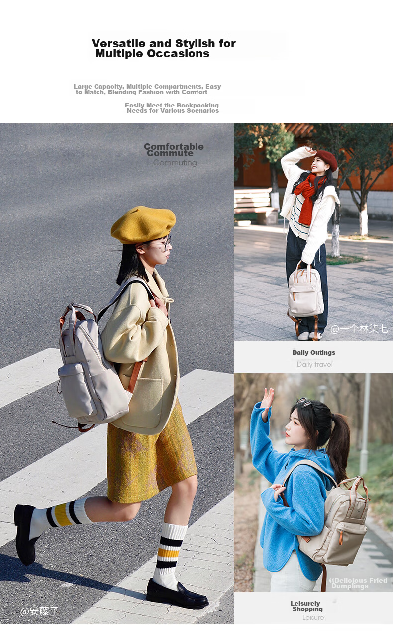 Laifu 14-Inch Laptop Bag, Women's Commuter Backpack, Large Capacity Schoolbag, Travel Backpack 25