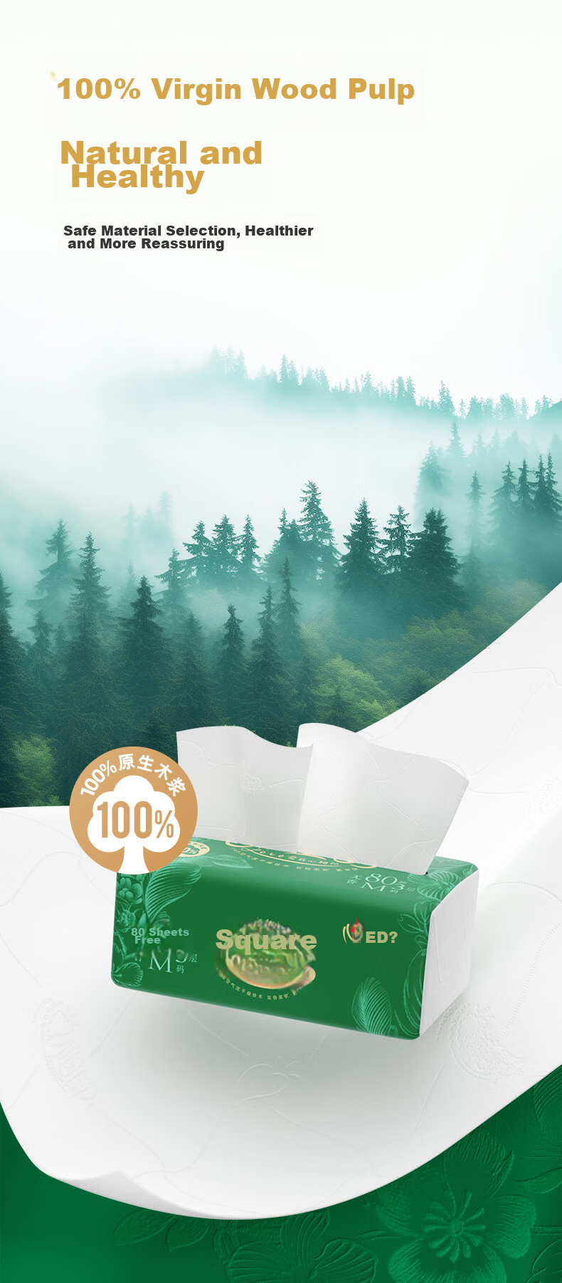 Mind Act Upon Mind Facial Tissues, Ronglifang Series, 80 Sheets*6 Packs, M Size Extra Thick, Strong Absorbency 9