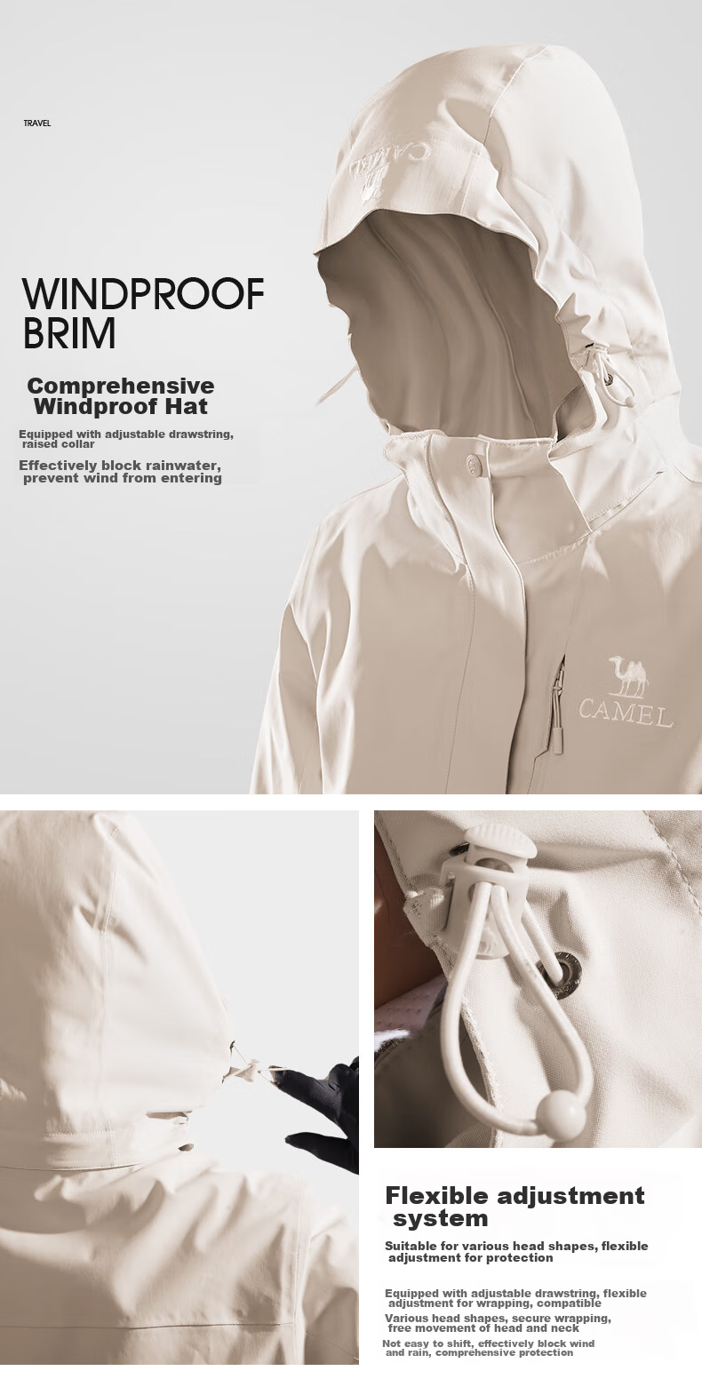 CAMEL Women's Three-Proof Windbreaker Jacket with Fleece Inner Layer, Warm Waterproof Windproof Coat 723CA6B010 S 21