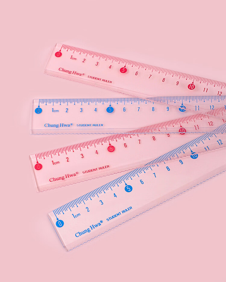 Zhonghua (Chung Hwa) Explosion-Proof, Wear-Resistant, High-Precision Plastic Straight Ruler, 20cm Multiple Sizes, Student Ruler for Drawing And Measurement, Scribing Ruler, Wave Straight Ruler, High Transparency Acrylic, RB0007 Pink 15