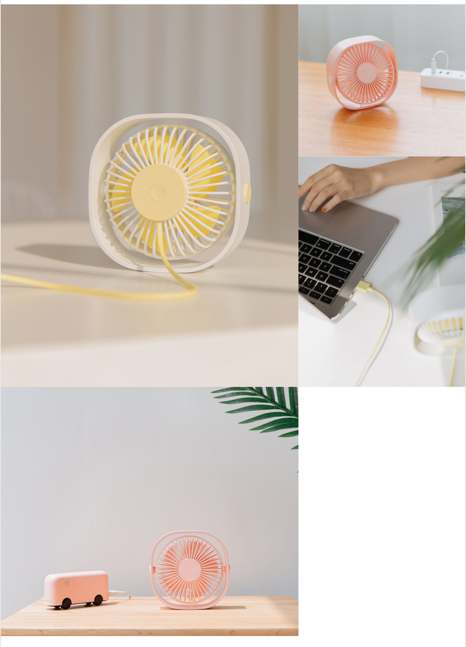 BIAZE Desktop Mini USB Fan, Tabletop Office Student Dorm Creative Electric Fan, Quiet Mini Desktop Fan FS1 White 7