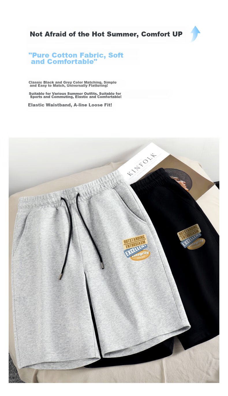 Baleno Men's Summer American Style Simple Trendy Loose Cotton Five-Point Shorts Breathable Large Size Casual Pants 2