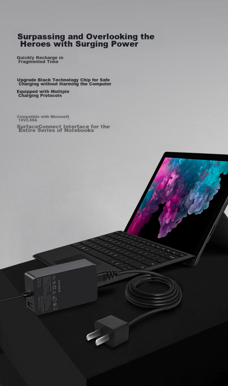 Youpin Microsoft Surface Charger Cable Compatible with Laptops/Books/Pro7/6/5/4GO Tablets, PD Power Adapter, Type-C to Magnetic Fast Charging 3
