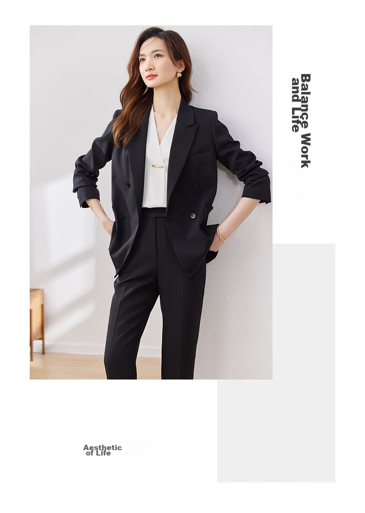 Sentubila Formal Professional Suit Set for Women, Spring And Autumn Elegant Blazer Jacket with Cropped Pants Two-Piece Set, Black, Size S 3