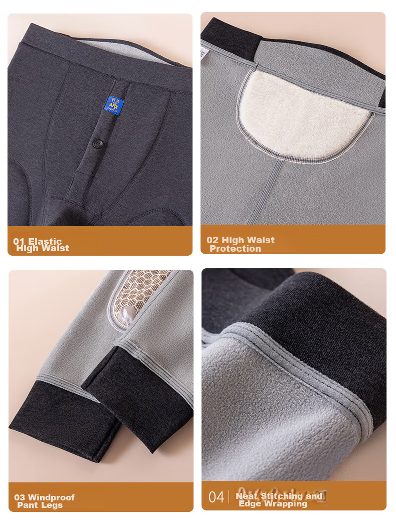 LangSha Thermal Underwear for Men [2025 Autumn New Arrival], Inner-Lined Fleece-Lined Thick Base Layer Pants, Northeast Large Size down Knee-Protecting Cotton Pants 14