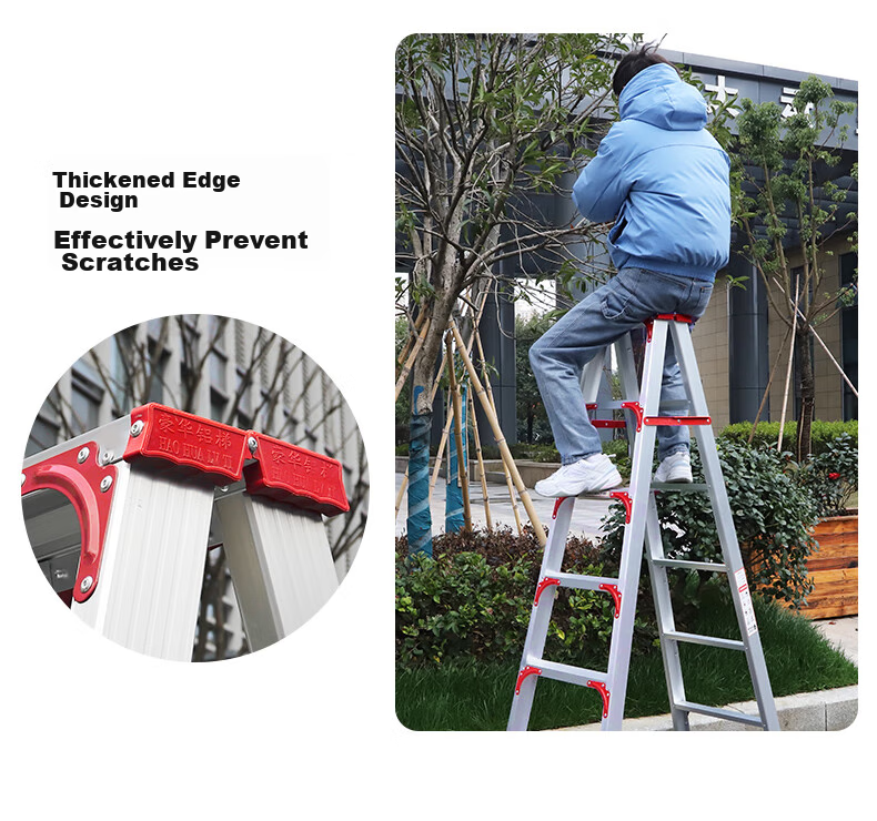 Cenggao Aluminum Alloy Household A-Frame Ladder, Folding Engineering Ladder, Warehouse Industrial Ladder, Red Reinforced And Sturdy Model with 5 Steps 5
