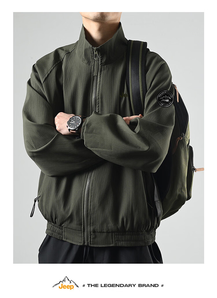 JEEP Men's Jacket, Spring And Autumn Outerwear, Loose-Fitting Trendy Stand-Collar Casual Clothing for Men, Army Green, 2XL 17