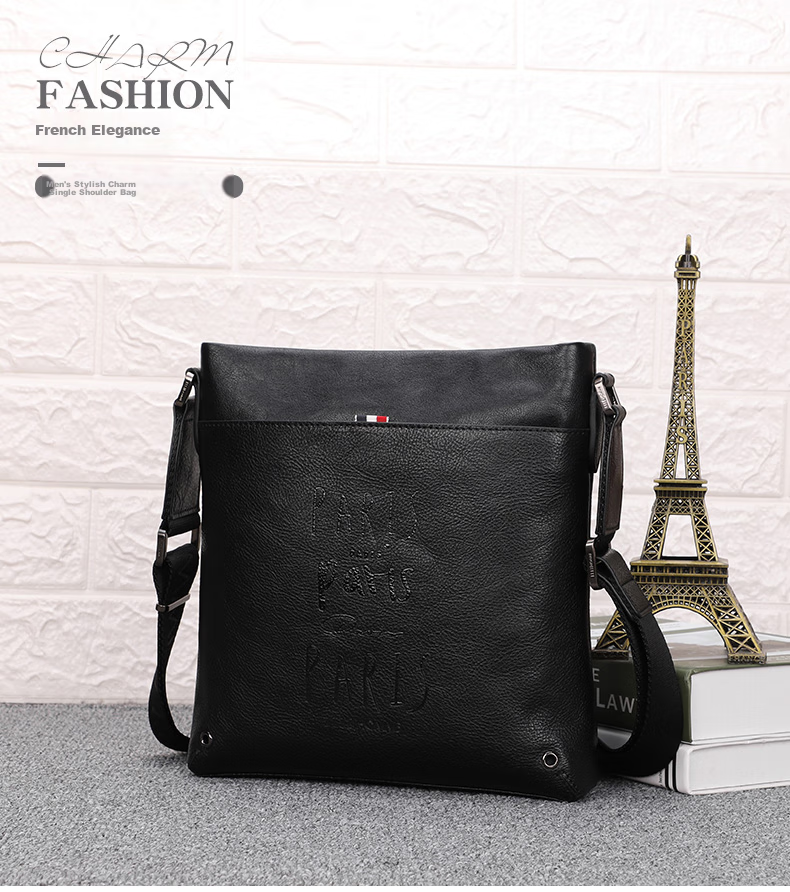 ELLE HOMME Business Men's Shoulder Bag, Top-Grain Leather Fashion Crossbody Bag, Large Capacity Vertical Men's Bag 01941 Black Birthday Gift for Boyfriend 4